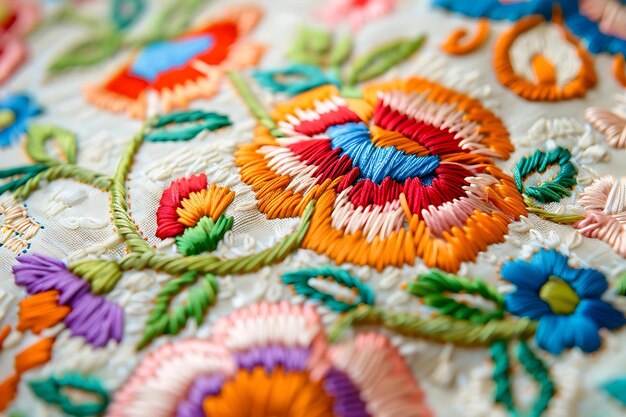 Деталь вышивки в цветочной технике